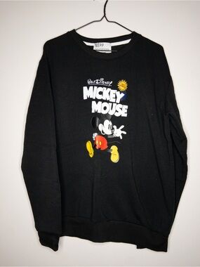 Disney Black Mickey Mouse Graphic Sweatshirt with Yellow & Red Accents